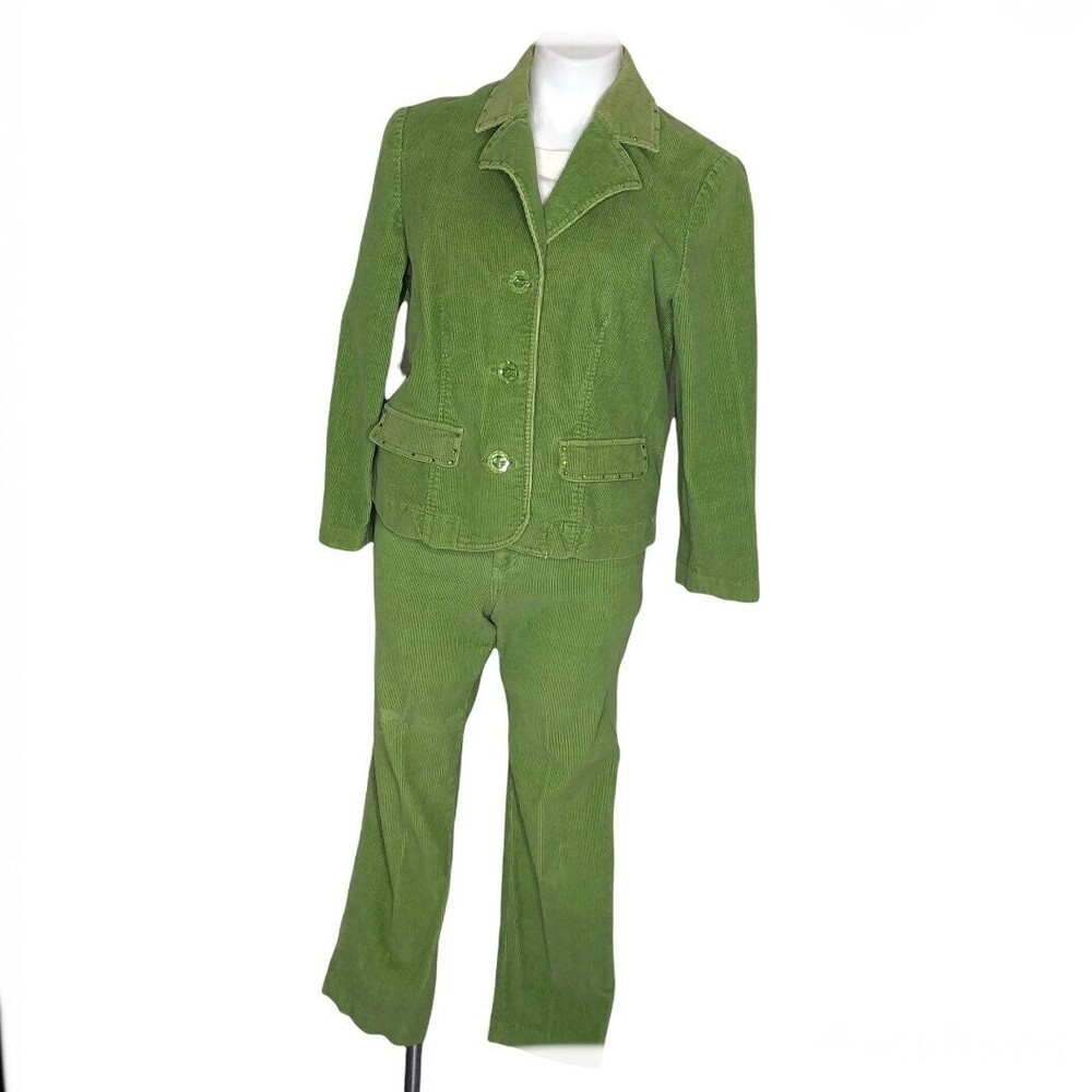 PAPPAGALLO Green Corduroy Pant Suit Blazer Pants Size 12 Fits Size 6 VINTAGE